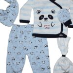 Σετ newborn για αγόρι με σαλιάρα, σκουφάκι, γαντάκια, παντελόνι και μπλούζα