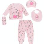 Σετ newborn Μπλούζα-Παντελόνι-Σκουφάκι-Γαντάκια-Σαλιάρα για κορίτσι hug me mom