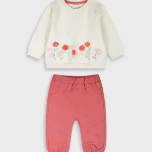Βρεφικό σετ με κεντημένα λουλουδάκια
