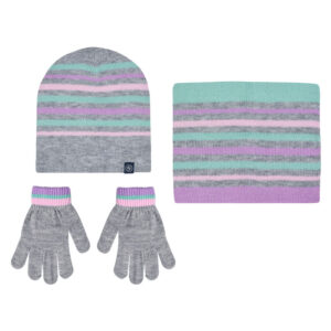 Παιδικό σετ με σκουφί, λαιμό και γάντια ριγέ για κορίτσι