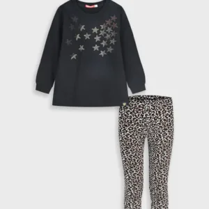 Σετ φούτερ μπλούζα με στρας με λεοπάρ κολάν